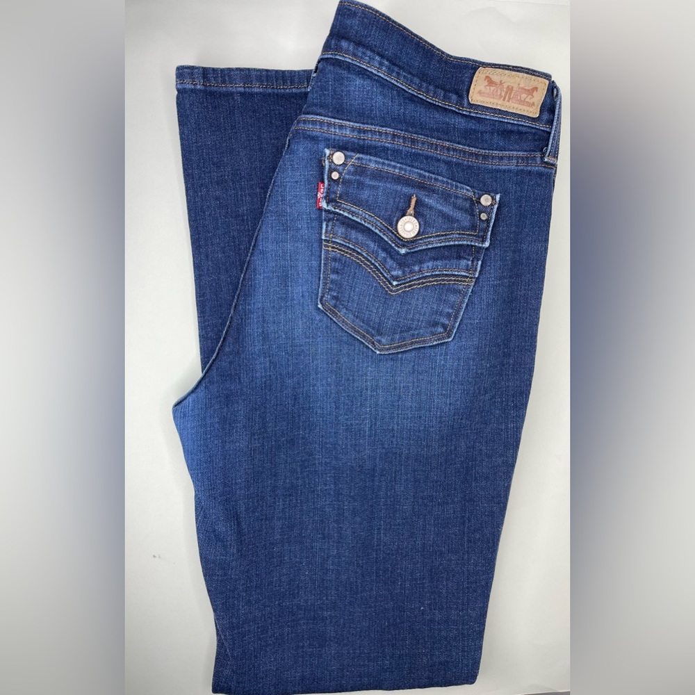 Levis 505 Straight Leg Button Flap Pocket Dark Wash Denim Jeans.